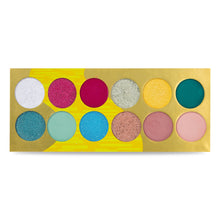 Load image into Gallery viewer, Close-up of the 12 matte, shimmer, and glitter shades in the Mad Beauty Wizard of Oz eyeshadow palette