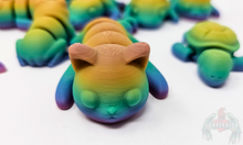 Load image into Gallery viewer, Assorted 3D printed stress relief animals, close up of rainbow colored cat.