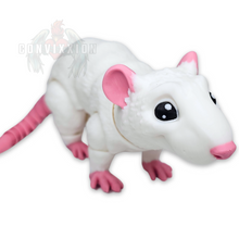 Load image into Gallery viewer, Articulated albino rat figure with movable joints, featuring a white body with pink ears, paws, and tail. High-quality fidget toy for adults and stress relief companion by Convixxion