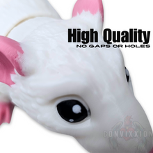 Load image into Gallery viewer, Articulated albino rat figure with movable joints, featuring a white body with pink ears, paws, and tail. High-quality fidget toy for adults and stress relief companion. High quality, up-close photo by Convixxion.