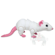 Load image into Gallery viewer, Articulated albino rat figure with movable joints, featuring a white body with pink ears, paws, and tail. High-quality fidget toy for adults and stress relief companion by Convixxion