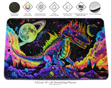 Load image into Gallery viewer, Convixxion Neon Alien Dragon Dinosaur Galactic Neoprene Playmat Information Specs
