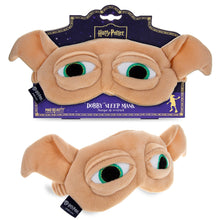 Load image into Gallery viewer, Harry Potter Dobby sleep mask by Mad Beauty, shown on its purple character-themed backing card and separately laid flat, shaped like Dobby’s face with large green eyes and floppy ears on a white background.