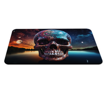 Load image into Gallery viewer, Galaxy Skull Neoprene Playmat Skull at Lake with Dusk Moon & Starry Night Design