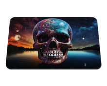 Load image into Gallery viewer, Galaxy Skull Neoprene Playmat Skull at Lake with Dusk Moon & Starry Night Design