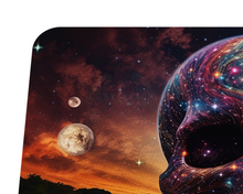 Load image into Gallery viewer, Galaxy Skull Neoprene Playmat Skull at Lake with Dusk Moon & Starry Night Design