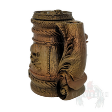 Load image into Gallery viewer, Left side view of the Pirate’s Grog Can Holder and Dice Tower, highlighting the details from this angle.