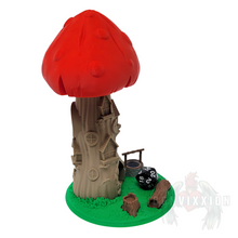 Load image into Gallery viewer, Left side view of the Toadstool Manor Dice Tower, showing the intricate design from another angle.