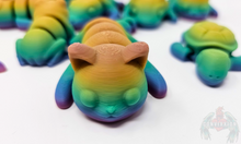 Load image into Gallery viewer, Assorted 3D printed stress relief animals, close up of rainbow colored cat.
