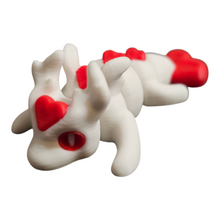 Load image into Gallery viewer, Valentine Love Dragon mini articulated figure with a white body and vibrant red heart accents on its head, back, and tail. Lightweight and compact, perfect for stress relief, fidgeting, or as a unique Valentine&#39;s gift. Photographed on a white background for a clean and professional presentation.
