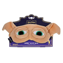 Load image into Gallery viewer, Harry Potter Dobby sleep mask by Mad Beauty, shaped like Dobby’s face with large green eyes and floppy ears, displayed on a purple Harry Potter backing card on a white background.
