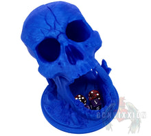 Load image into Gallery viewer, Angled view of Convixxion Skull Dice Tower with Open Mouth Tray
