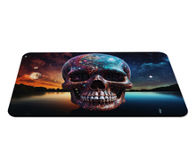 Load image into Gallery viewer, Galaxy Skull Neoprene Playmat Skull at Lake with Dusk Moon &amp; Starry Night Design
