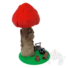 Load image into Gallery viewer, Left side view of the Toadstool Manor Dice Tower, showing the intricate design from another angle.
