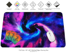 Load image into Gallery viewer, Nebula Swirl Stitched Edge Neoprene Gaming Mat 24&quot; x 14&quot;
