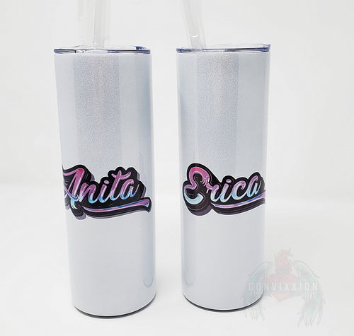 Convixxion Personalized Tumbler White Holographic Custom 20 oz Cup with Lid and Straw North Carolina Small Business